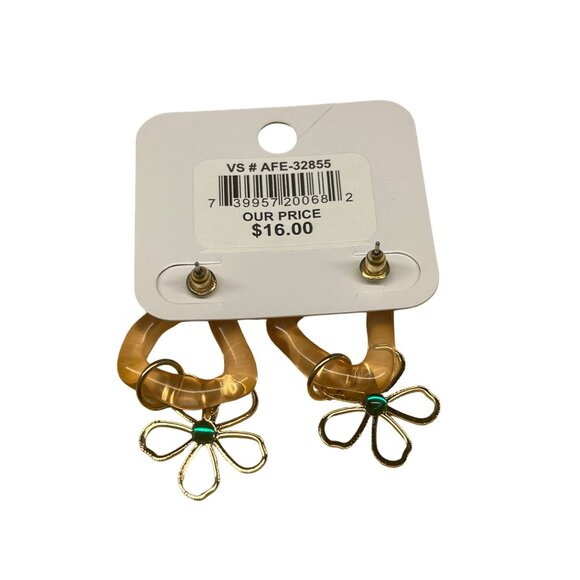 Hypoallergenic Charming Charlie Earrings With Gold-Tone Flower & Pink Acrylic Tr - Picture 5 of 7